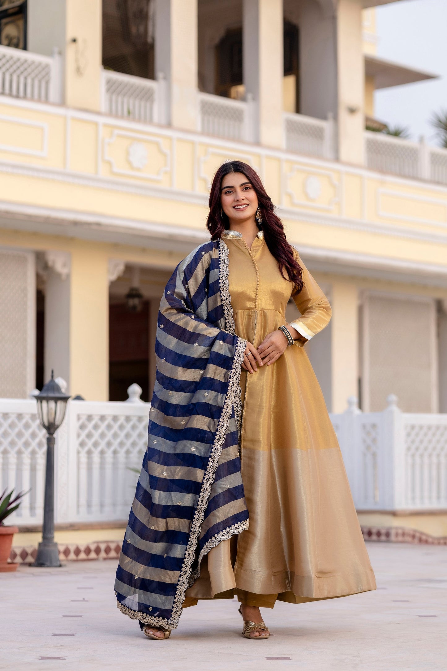 Midnight Blue Banarasi Anarkali Set