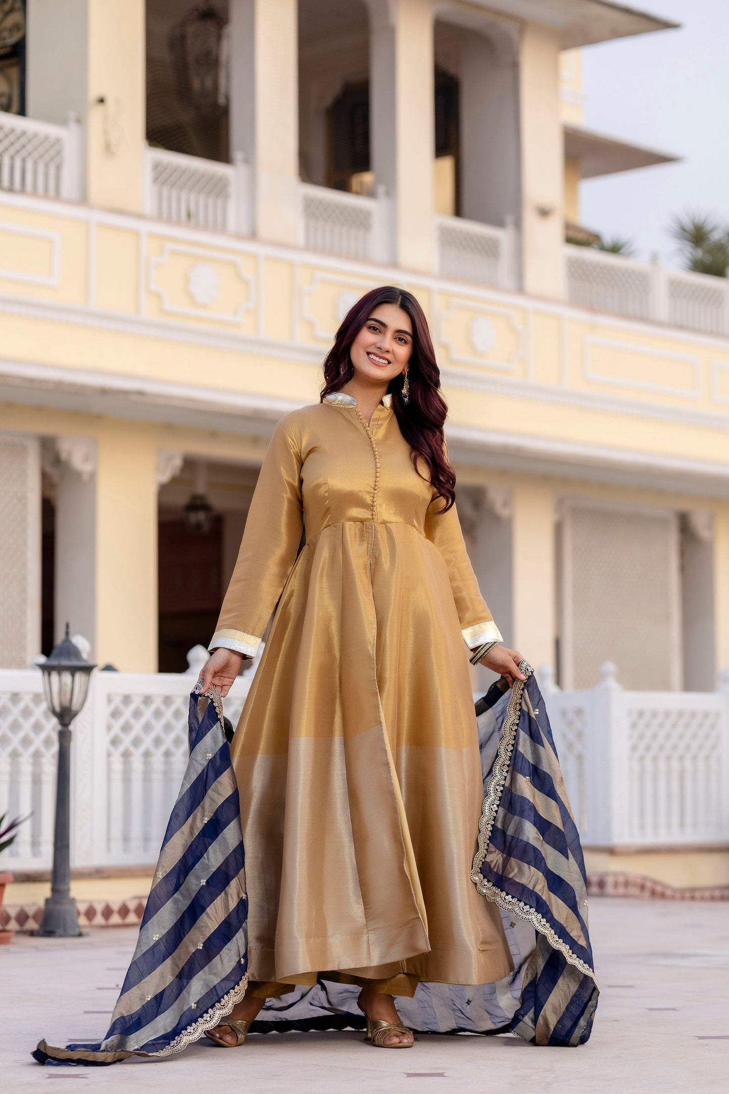 Midnight Blue Banarasi Anarkali Set