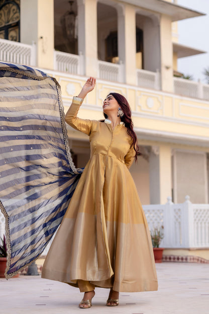 Midnight Blue Banarasi Anarkali Set