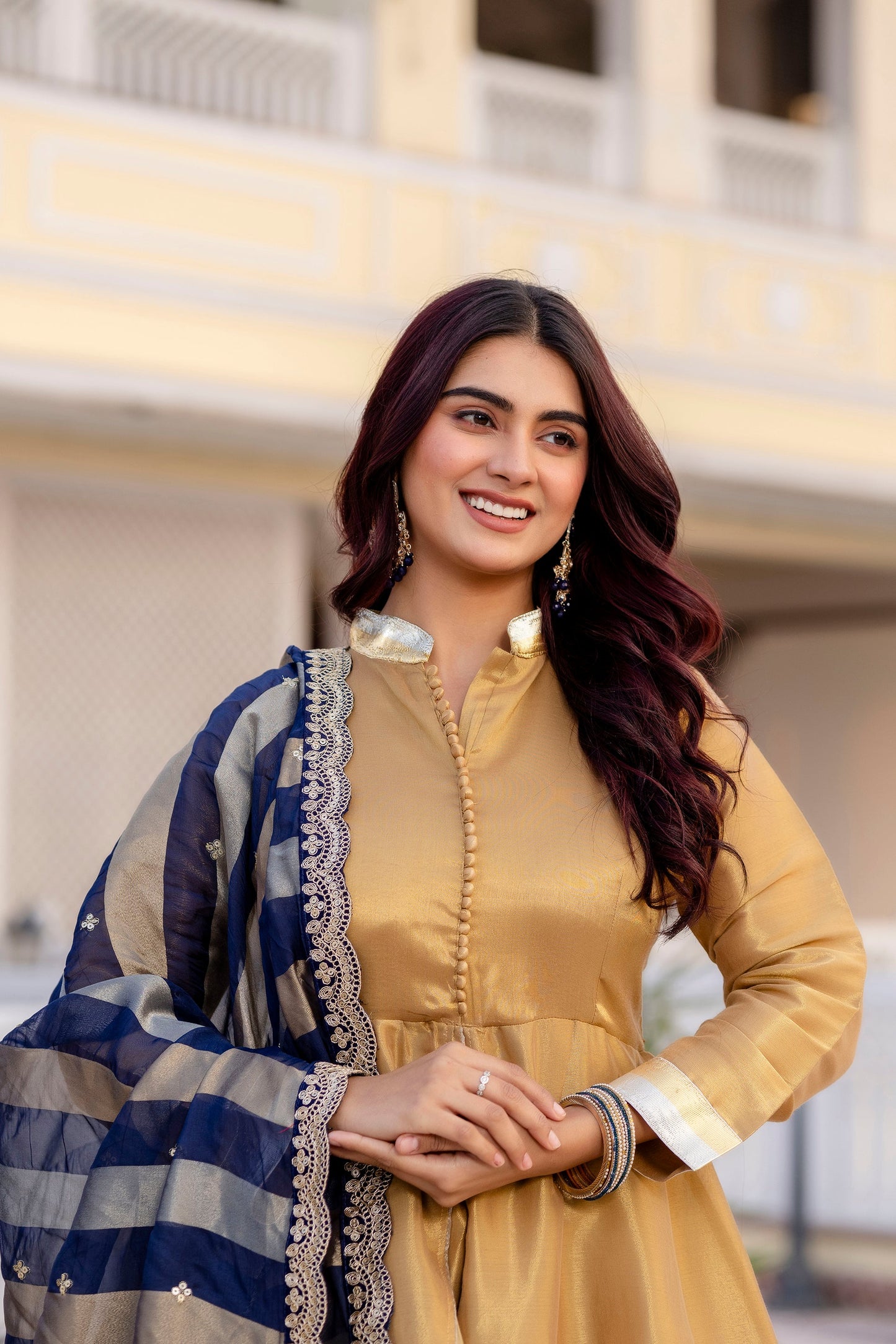 Midnight Blue Banarasi Anarkali Set