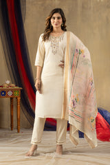 Off White Shimmer Gold Silk Multi Embroidered Suit Set