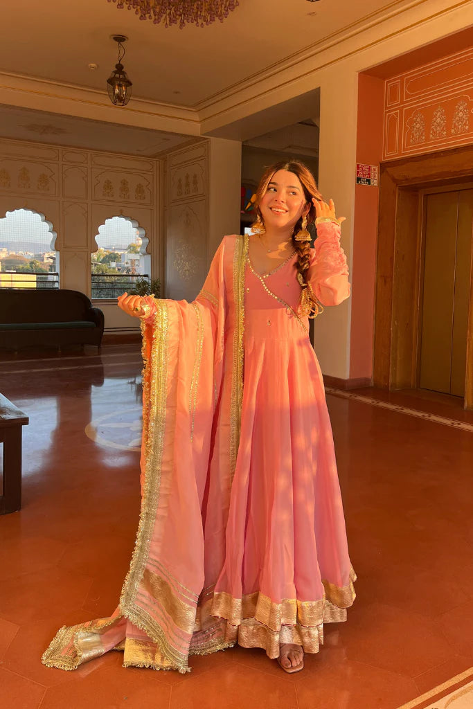 Blush Pink Georgette Anarkali Suit Set