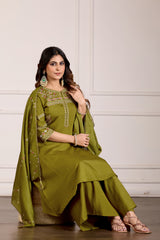 Mehndi Green Viscose Mango Silk Anarkali Kurti Set
