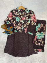 Elegant Black Floral Pure Cotton Printed Co-Ord Set