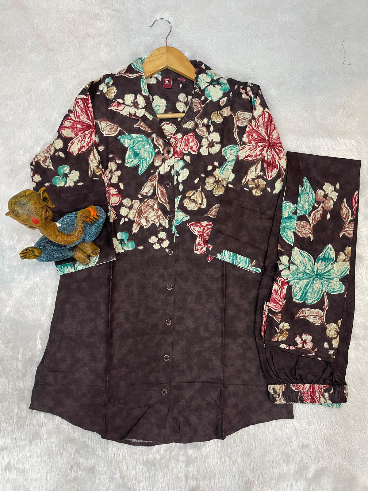 Elegant Black Floral Pure Cotton Printed Co-Ord Set