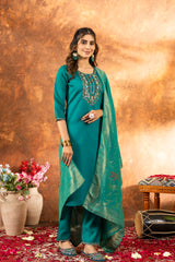 Rama Green Marina Silk Multi Embroidered Suit Set