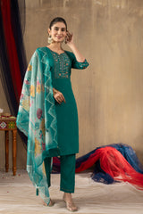 Rama Green Roman Silk Multi Embroidered Suit Set