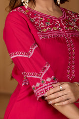 Rani Pink Viscose Mango Silk Anarkali Kurti Set