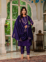 Violet Marina Silk Multi Embroidered Suit Set