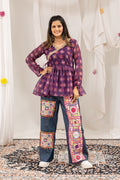 Purple Mirror Royale Kediya With Denim Set