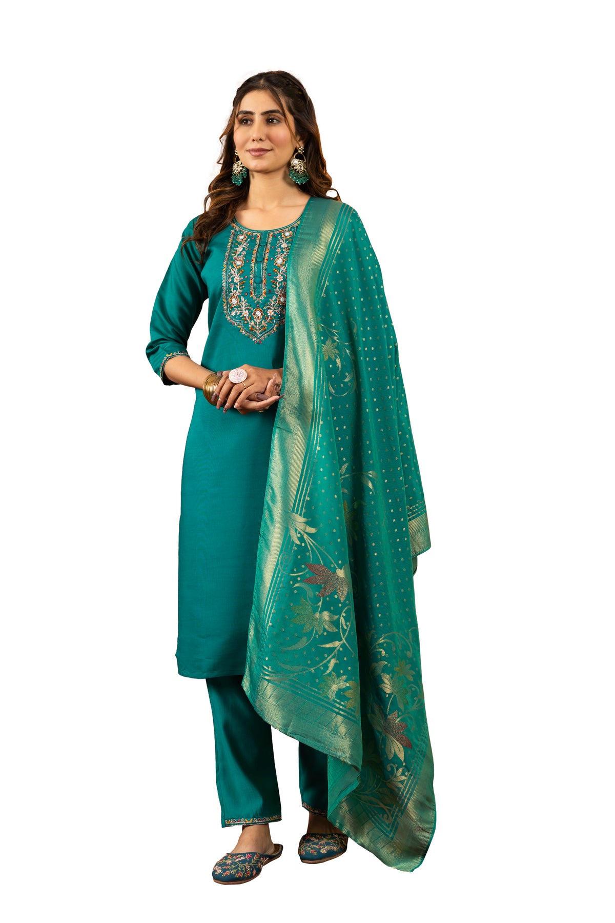 Rama Green Marina Silk Multi Embroidered Suit Set