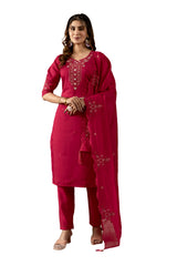 Rani Pink Roman Silk Multi Embroidered Suit Set