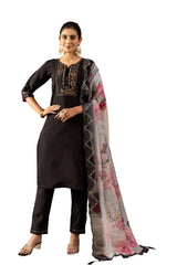 Black Roman Silk Multi Embroidered Suit Set