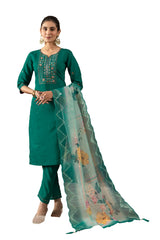 Rama Green Roman Silk Multi Embroidered Suit Set