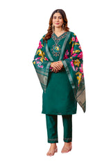 Green Marina Viscose Silk Multi Embroidered Suit Set