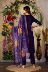 Purple Roman Silk Multi Embroidered Suit Set