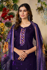 Purple Roman Silk Multi Embroidered Suit Set