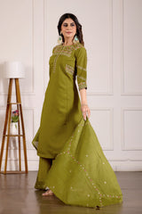 Mehndi Green Viscose Mango Silk Anarkali Kurti Set