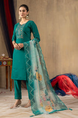 Rama Green Roman Silk Multi Embroidered Suit Set