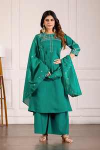 Rama Green Viscose Mango Silk Anarkali Kurti Set