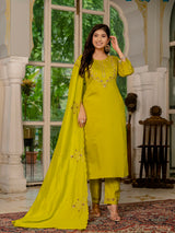 Mustard Yellow Marina Silk Multi Embroidered Suit Set