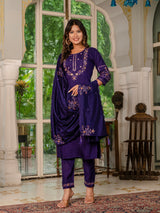 Violet Marina Silk Multi Embroidered Suit Set