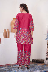 Rani Pink Pure Cotton Printed Co-Ord Set Trendy Women’s Top & Bottom Set