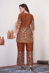 Elegant Rust Floral Printed Pure Cotton Co-Ord Set