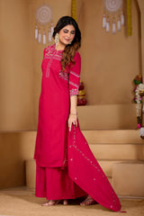 Rani Pink Viscose Mango Silk Anarkali Kurti Set