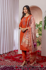 Elegant Orange Viscose Silk Embroidered Kurta Set