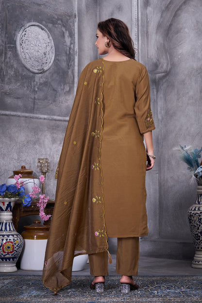 Mustard Roman Silk Kurti Pant Set