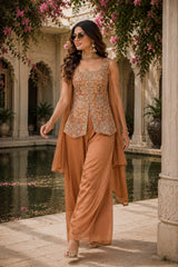 Rust Chinon Embroidered Stitched Suit Set