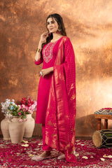 Pink Marina Silk Multi Embroidered Suit Set