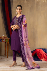 Purple Roman Silk Multi Embroidered Suit Set