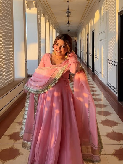 Blush Pink Georgette Anarkali Suit Set