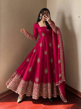 Fuchsia Pink Silk Embroidered Anarkali Gown