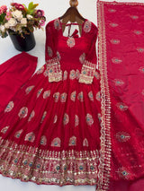 Fuchsia Pink Silk Embroidered Anarkali Gown