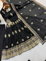 Black Silk Embroidered Anarkali Gown
