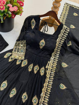 Black Silk Embroidered Anarkali Gown