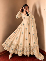 Cream Silk Embroidered Anarkali Gown