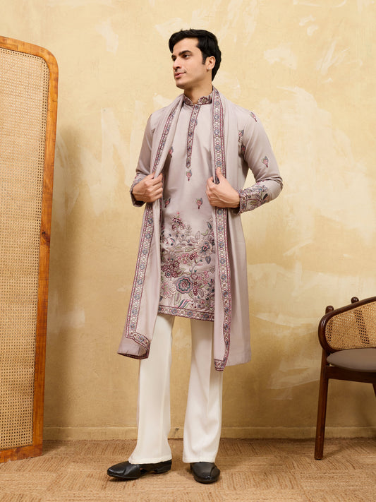 Elegant Royal Dusty Lavender Viscose Silk Embroidered Kurta with Dupatta