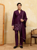 Elegant Elegant Purple Viscose Silk Embroidered Kurta Pant Dupatta Set