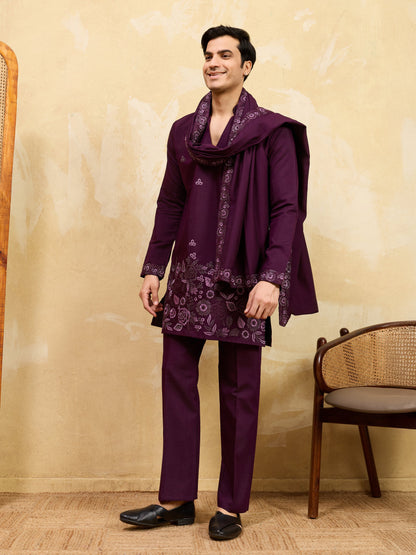 Elegant Elegant Purple Viscose Silk Embroidered Kurta Pant Dupatta Set