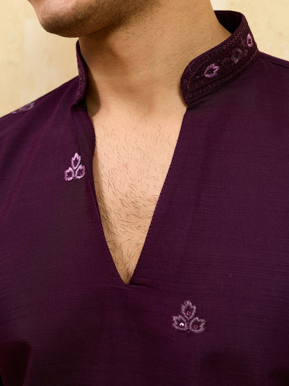 Elegant Elegant Purple Viscose Silk Embroidered Kurta Pant Dupatta Set