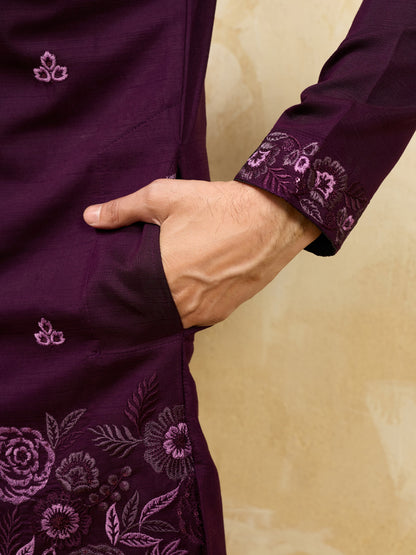 Elegant Elegant Purple Viscose Silk Embroidered Kurta Pant Dupatta Set