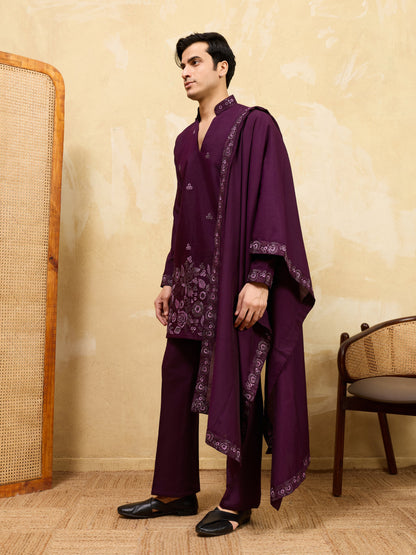 Elegant Elegant Purple Viscose Silk Embroidered Kurta Pant Dupatta Set