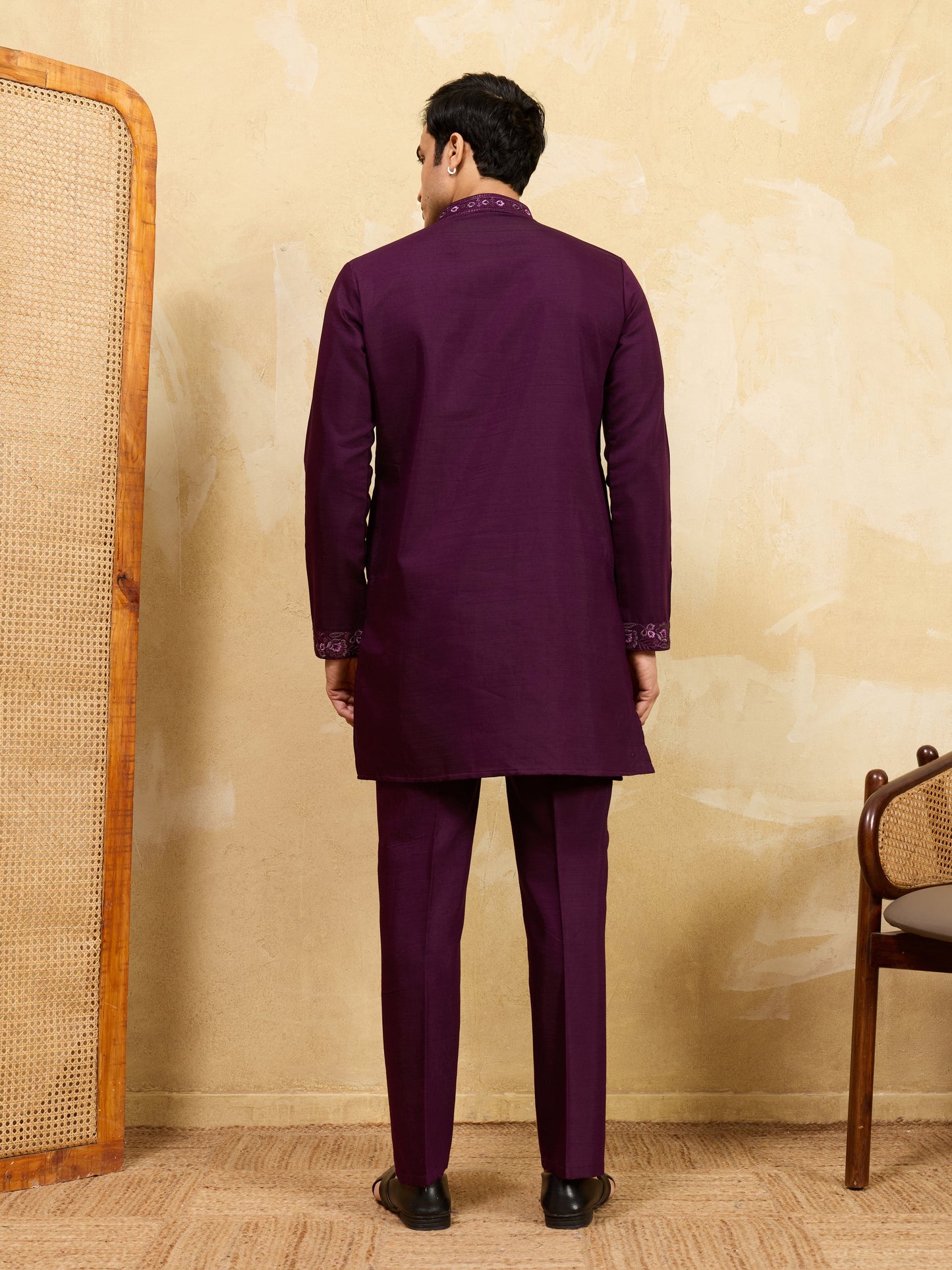 Elegant Elegant Purple Viscose Silk Embroidered Kurta Pant Dupatta Set