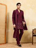 Elegant Royal Wine Viscose Silk Thread & Sequence Work Kurta & Dupatta Set