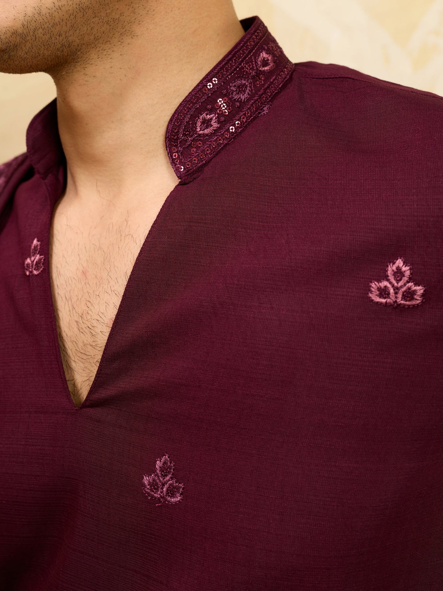 Elegant Royal Wine Viscose Silk Thread & Sequence Work Kurta & Dupatta Set