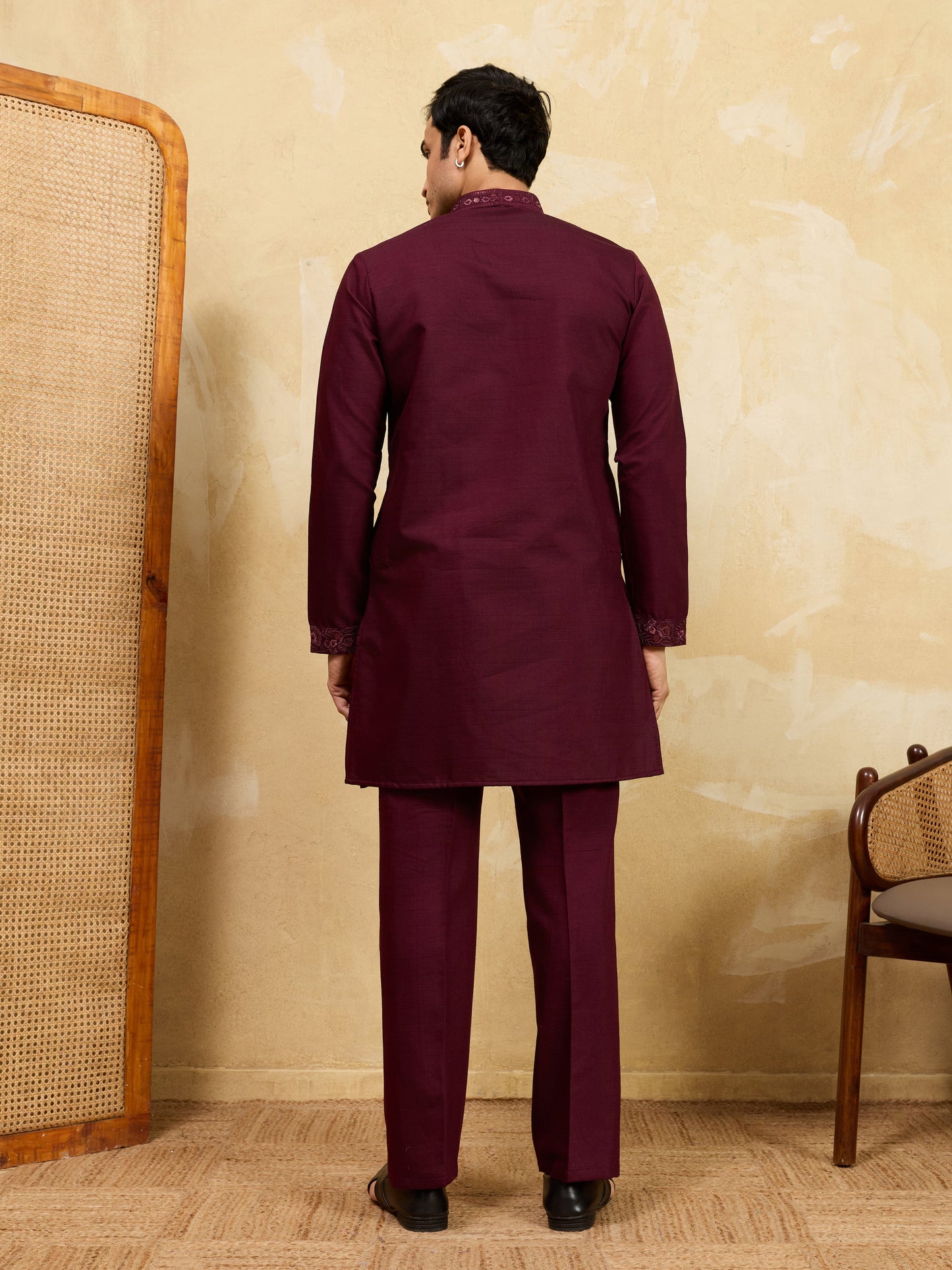 Elegant Royal Wine Viscose Silk Thread & Sequence Work Kurta & Dupatta Set